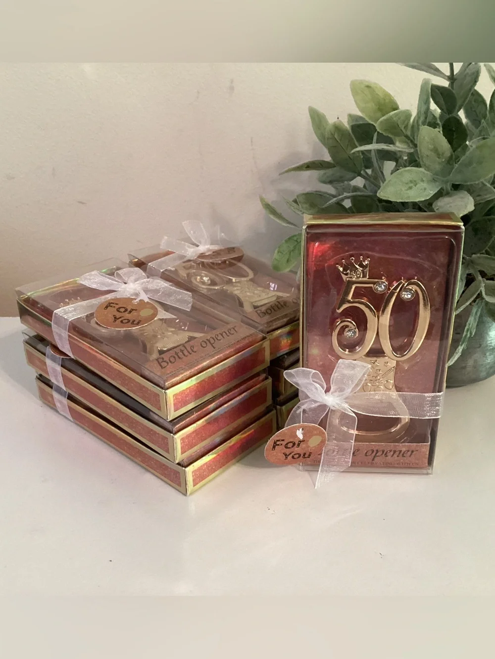Set of 50th Birthday Bottle Openers - 7 Individually Gift Boxed Party Favors